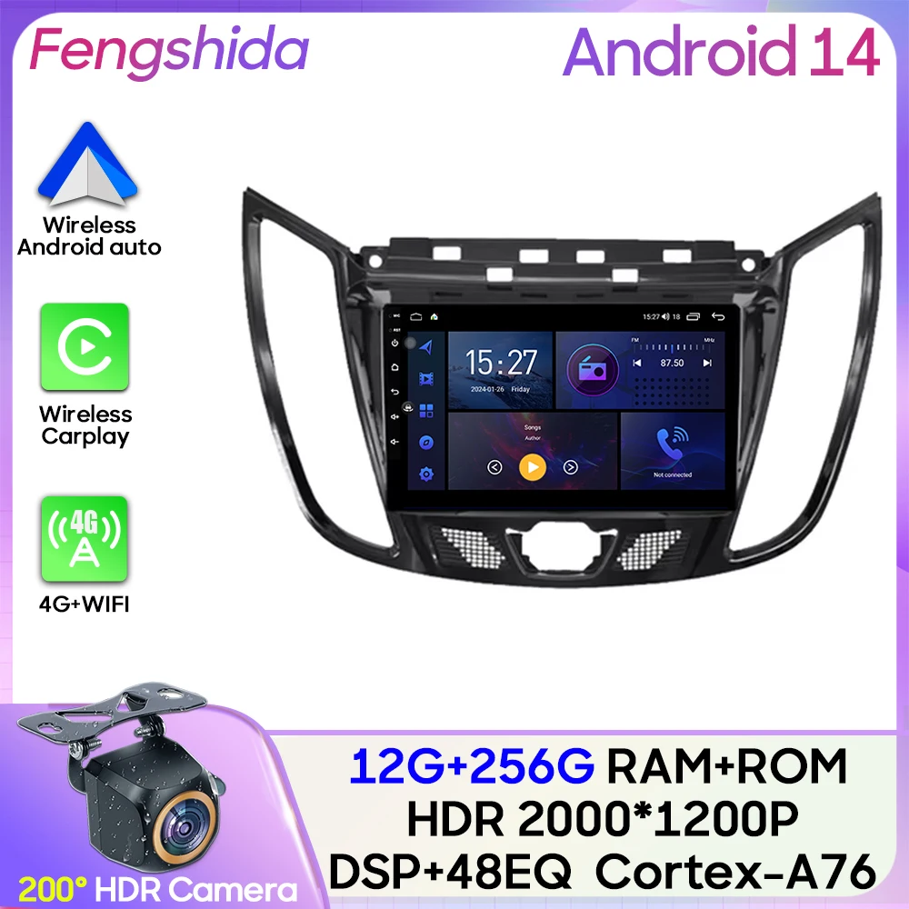 Car Radio Carplay For FORD C-Max Kuga Escape 2010-2019 Multimedia Player Android Auto GPS Navigation 5G Wifi Stereo DVD Screen