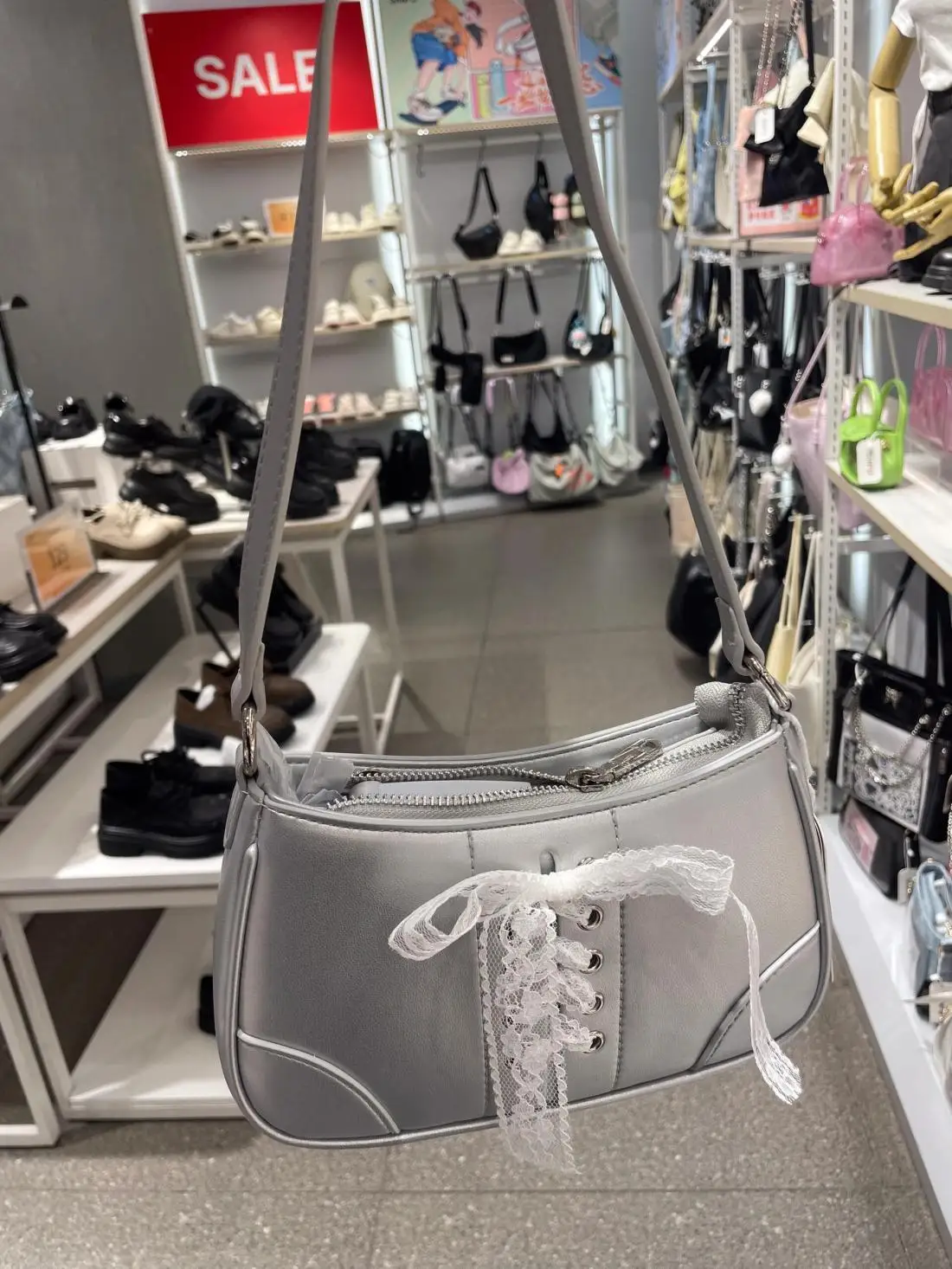 JIAERDI Fairy Core Bow Silver Handbag Women Sweet Cool Lace Bow Y2k Shoulder Bags Purse Female Harajuku Underarm Bag Aesthetic