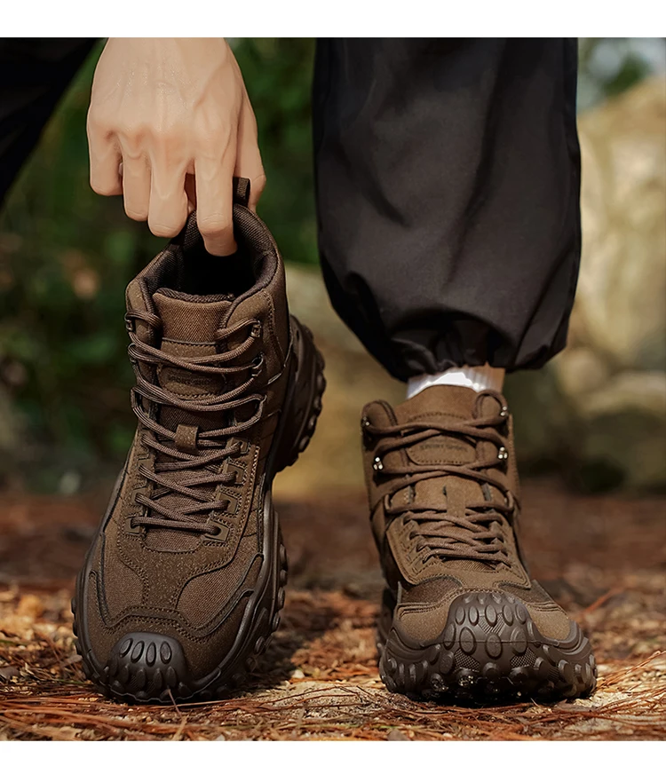 Modische Herren-High-Top-Stiefel mit dicker Sohle, abriebfest, bequem und atmungsaktiv, ideal für Outdoor-Abenteuer, Camping und Wandern. – Detail 12