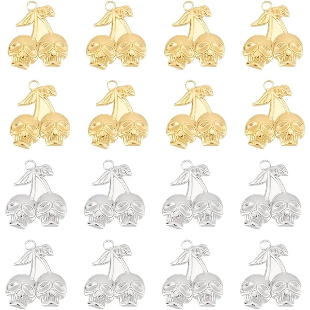 

16pcs 2 Colors Skull Charm Stainless Steel Skull Head Pendants Drop Dangles Charms Metal Skull Charm for Necklace Bracelet DIY