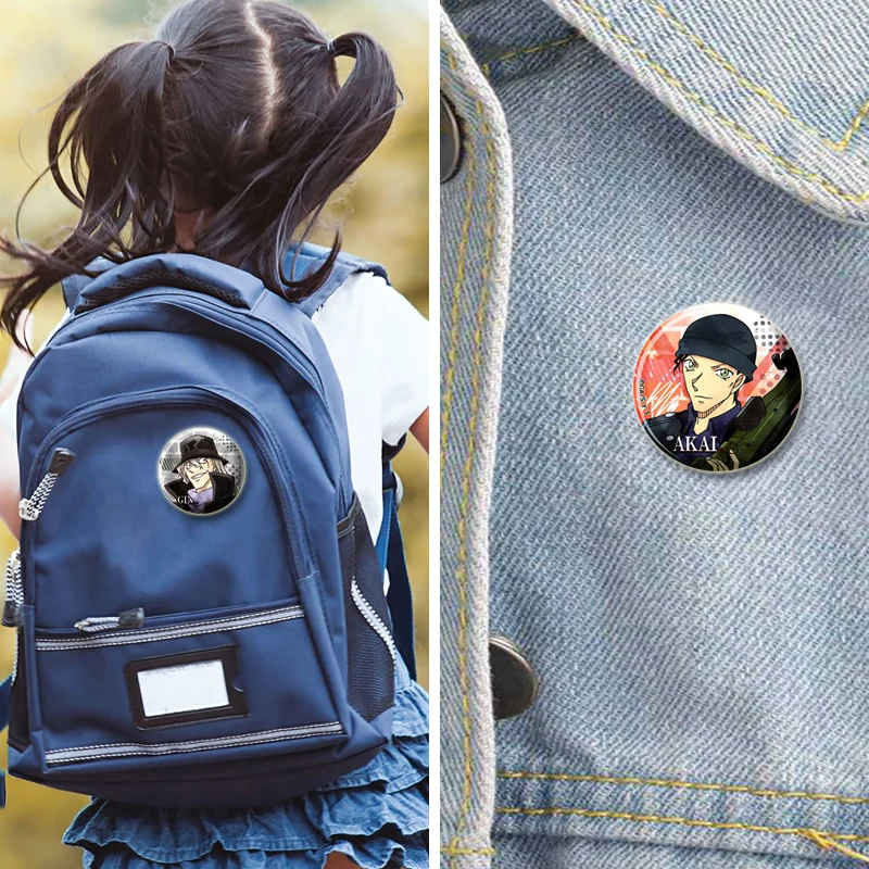 58mm Maorilan Haibara Ai Conan Hattori Heiji Badge Cartoon Anime Cute Brooch Pins for Clothes Backpack Hat Jewelry Accessories