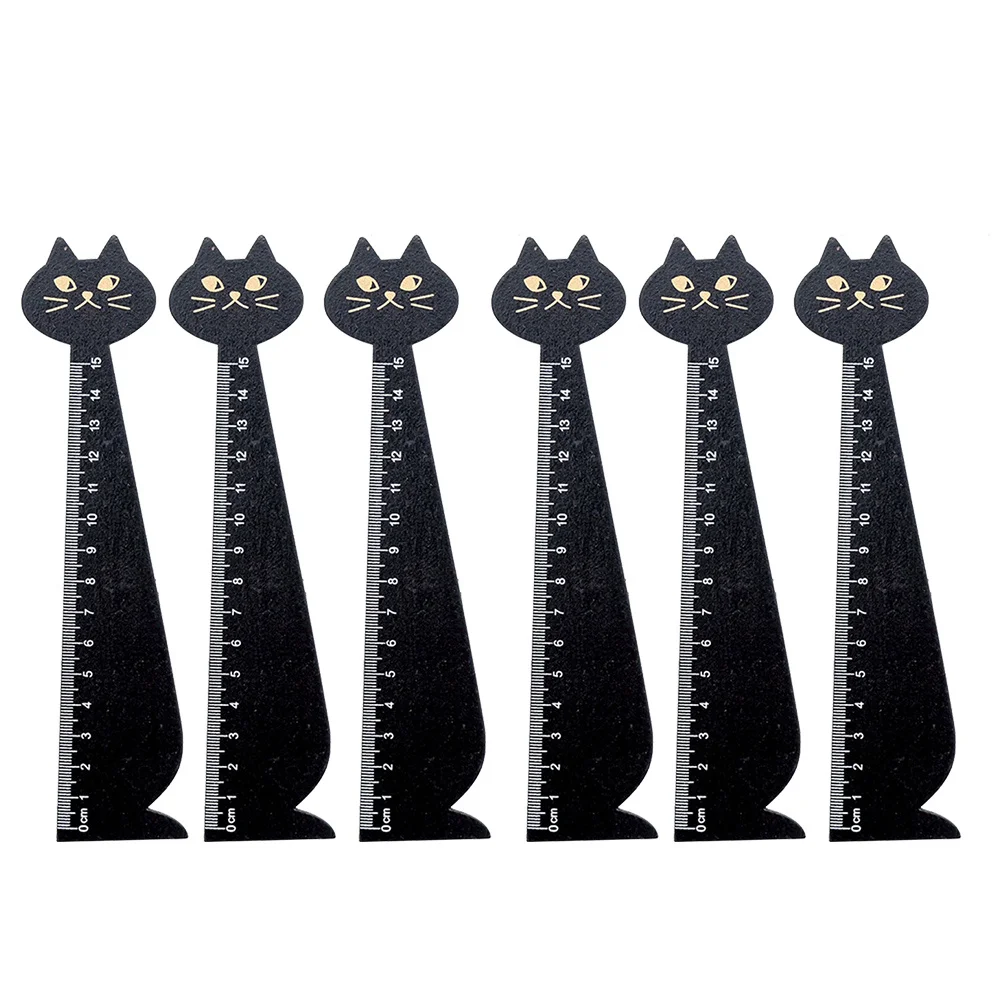6pcs Cat Wooden Solid Wood Cartoon Ruler For Kids Students School Stationery Drawing Straight Ruler Wood Rulers