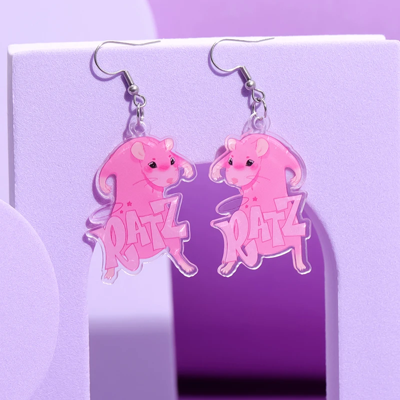 Pink Mouse Ratz Ear Pendants Cartoon Cute Rat Earring Fashion Trendy Ear Accessories Drop Earrings Jewelry Gift for Friends