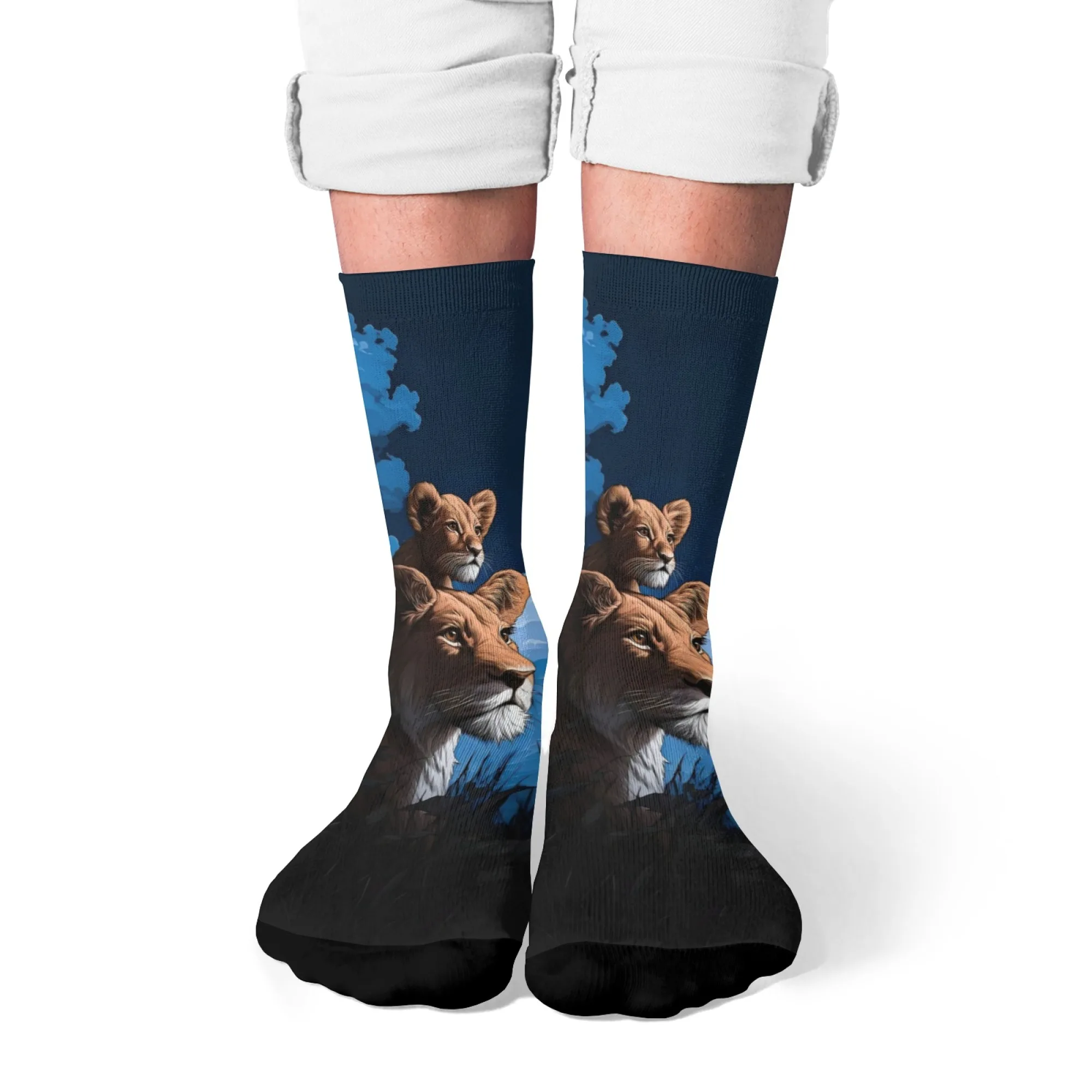 Harajuku Retro Cartoon Löwe Print Herrensocken neuartige Streetstyle Tierstil Crew Socken bequeme und atmungsaktive Freizeitsocken