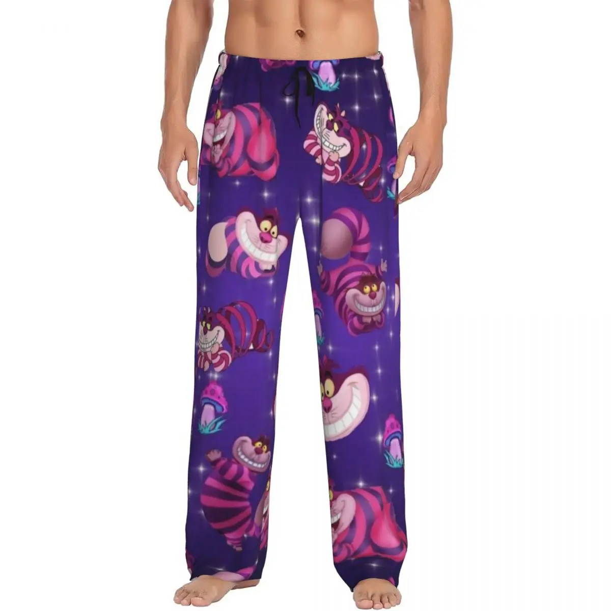 

Изготовленные на заказ пижамные штаны «Алиса в стране чудес» с чеширским котом, одежда для сна, мужские штаны с эластичным поясом для сна и карманами