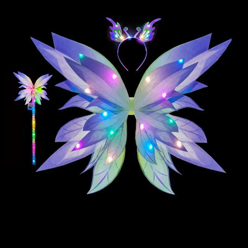 Комплект юбки со светящимися крыльями, косплей-игрушка для девочек, светящиеся крылья бабочки, ролевая игра, принцесса, ангел, платье для детей, подарок на день рождения