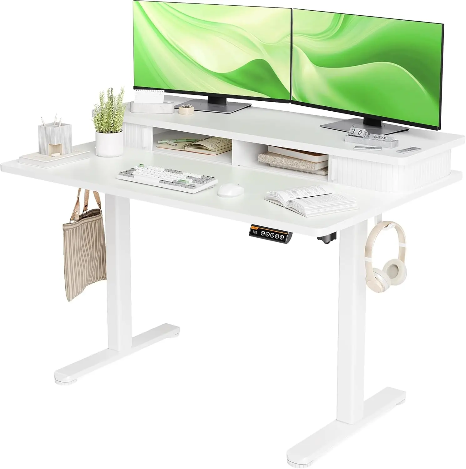 

Standing Desk with Roller Shutter Door, Electric Standing Desk Adjustable Height, Adjustable Standing Desk with Storage Shelves,