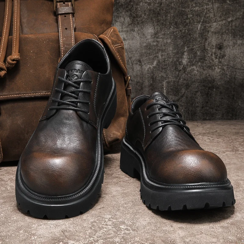 

Leather Boots Men's Shoes Spring Retro British Style Casual Big Head Waterproof Non-Slip Workwear Short Boots