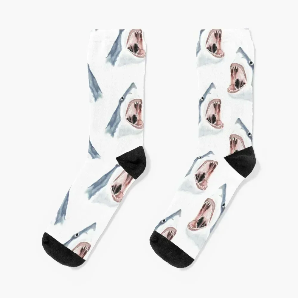 Great White Shark Painting Pattern - Jawesome Socks ankle hiking shoes FASHION Women's Socks Men's