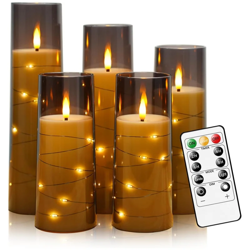 

5PCS Flameless LED Candles with Timer Flickering Battery Operated Embedded Star Lights for Wedding Home Decor Romantic Ambiance
