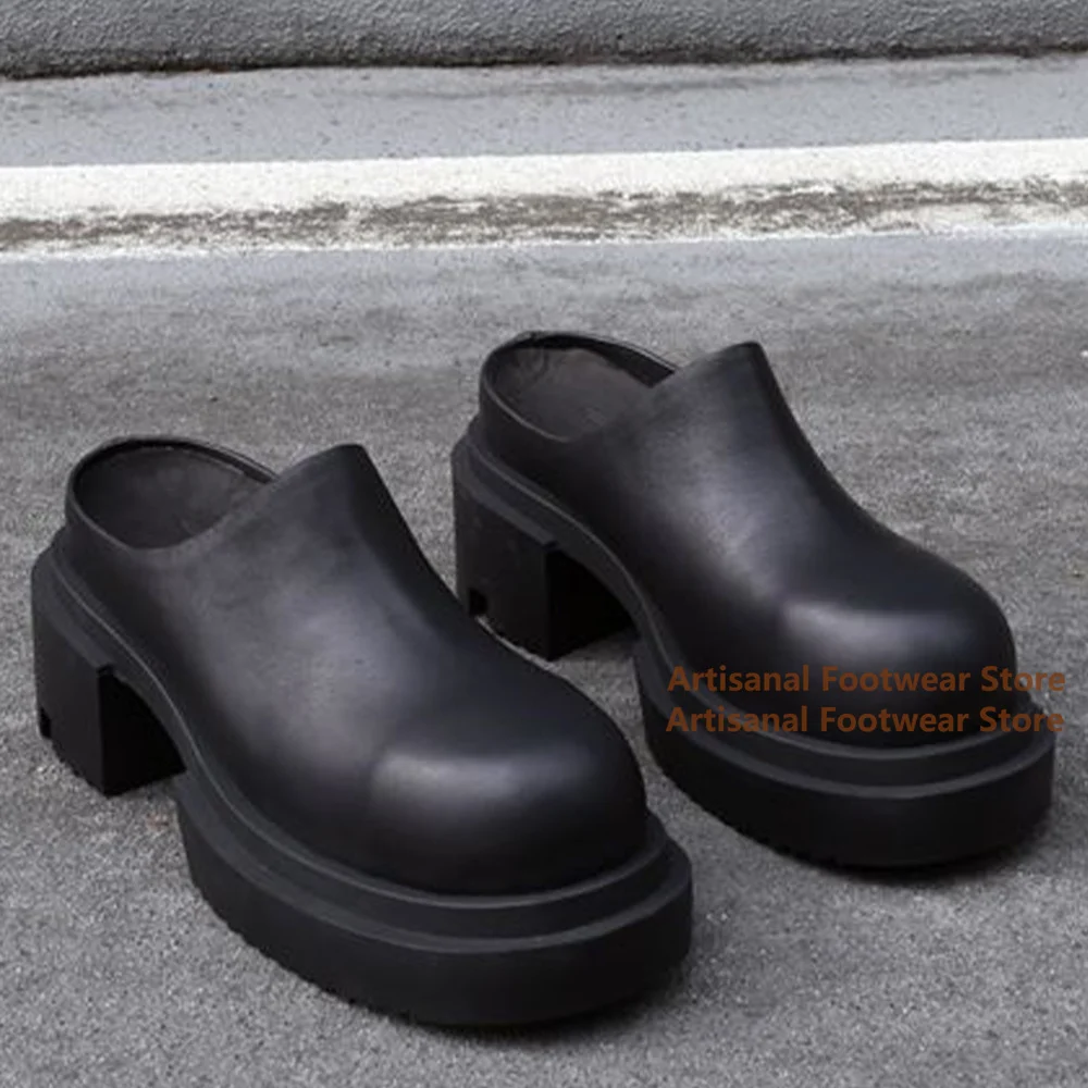 

Thick Soled Height Increasing Mules Slippers Designer Low-Cut Slip On Slippers Spring Outdoor Leather Casual Shoes Men Shoes