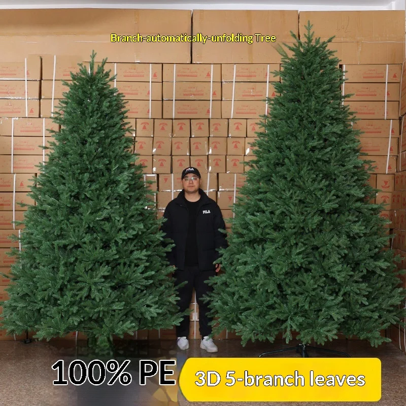 PE luxury Christmas tree new vertical 500-1000 warm white LED lights luminous dense bare tree  indoor use
