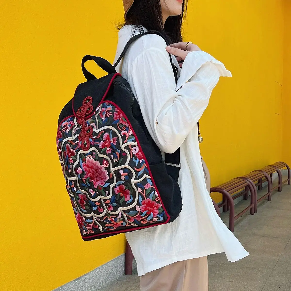 Literature National Style China Chic Embroidery Bag Backpack Large Capacity Travel Canvas flower Bag school bag Hiking bag