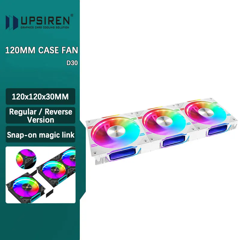 

UPSIREN D30 120X120X30mm Computer Chassis cooling fan Suitable for air cooling/water cooling radiator/5V 3PIN ARGB/4PIN PWM