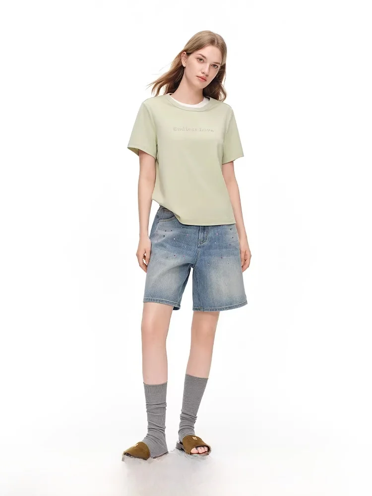 

Unique Asymmetric Rhinestone Denim High Waist Straight Leg Casual Cotton Summer Fashion Retro Women's Jeans