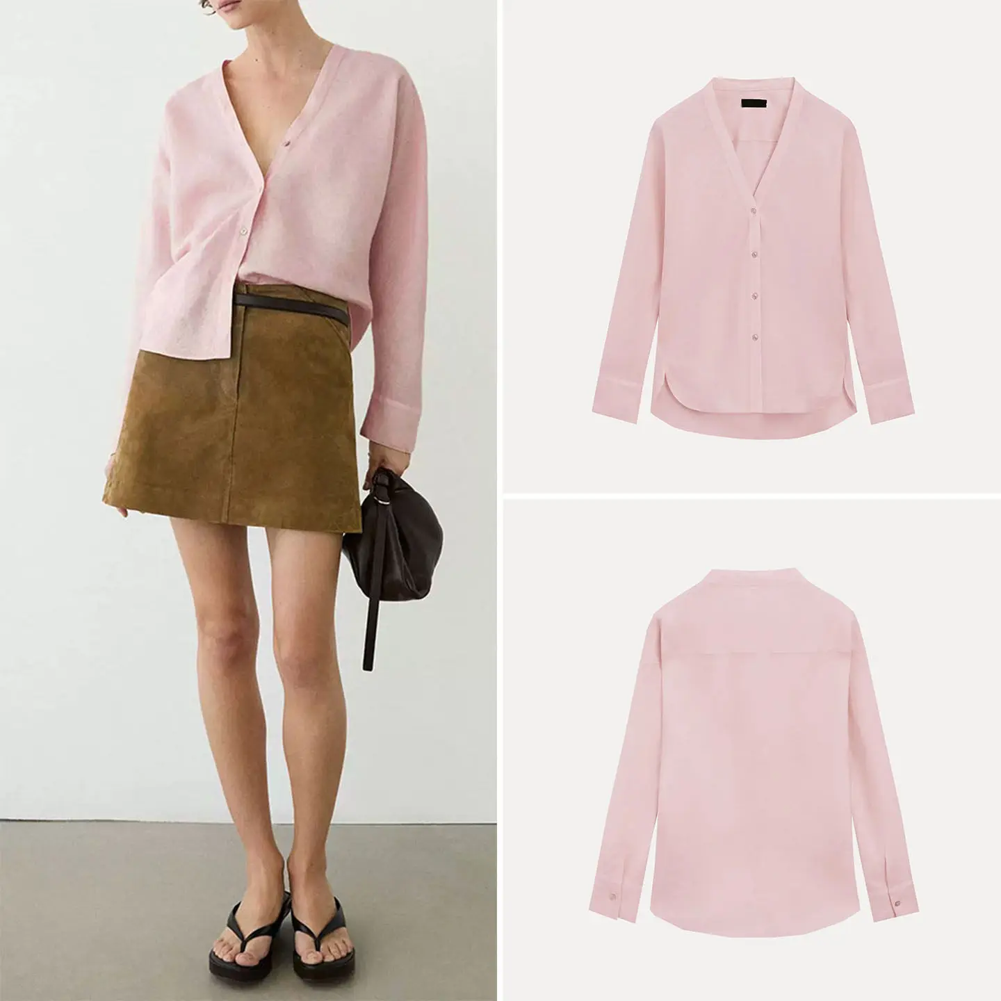 

Women's Summer Commute Style Simple Lightweight Long Sleeve V-Neck Shirt Casual Straight Cut Fabric Other Material 100%
