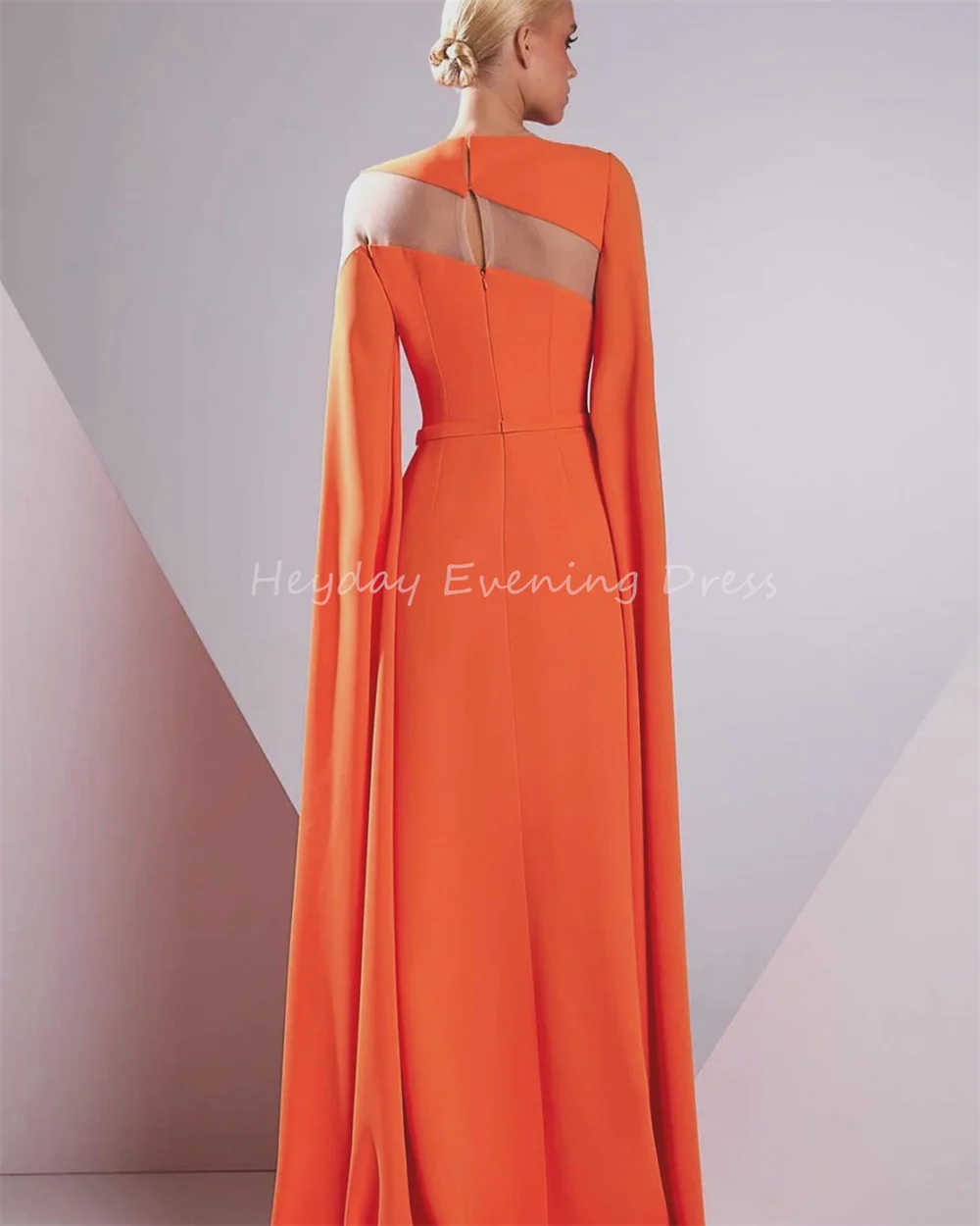 Heyday 크레페 스트레이트 오-넥 Draped 여성을위한 간단한 이브닝 드레스 2025 높은 슬릿 긴 소매 우아한 파티 드레스