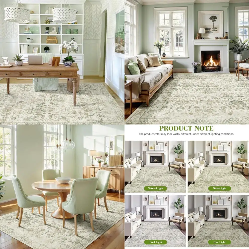 

Винтажный фермерский ковер 5x7, моющийся потертый ковер с цветочным принтом для столовой, мягкий тонкий домашний ковер бежевого и зеленого цвета