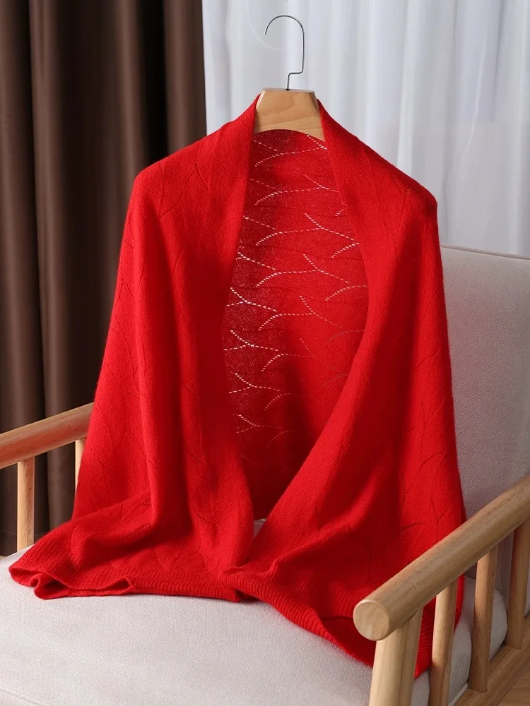 Novo lenço de lã pura feminino fino verão outerwear facionable high-end cor bordo le camere grande cachecol a céu aberto