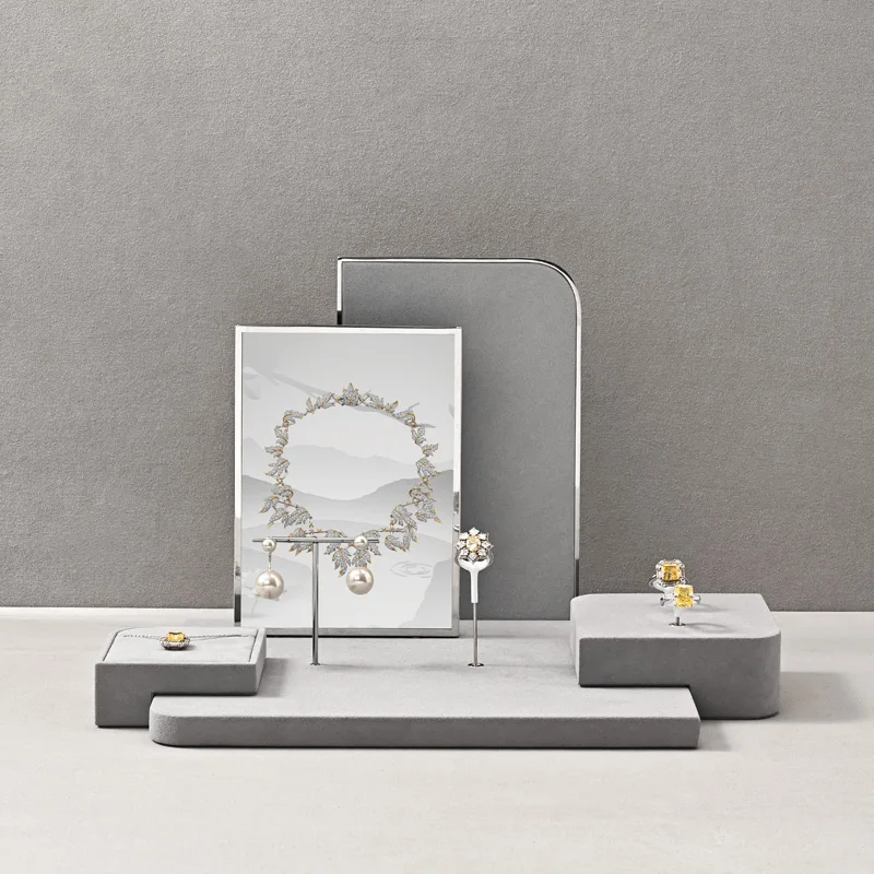 WoodTen Gray Jewelry Display Props Ring Earring Bracelet Organizer Tray Pendant Necklace Jewelry Display Stand Showcase Holder