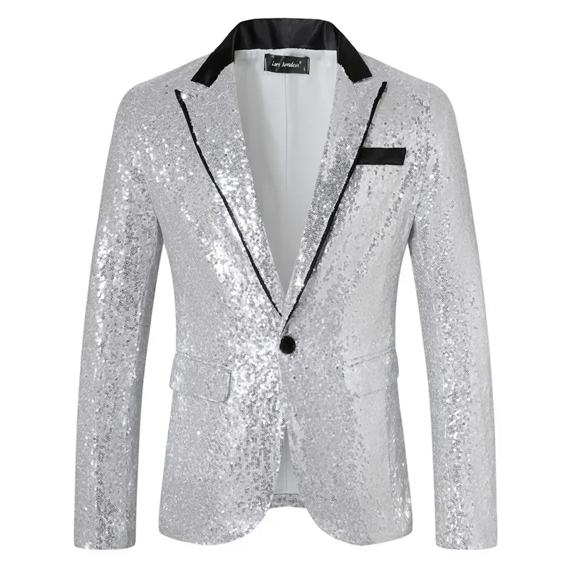 Fashion Men Sequin Suit Single Button Loose Jacket Male Dance Party Music Performance Luxury Dress Blazers
