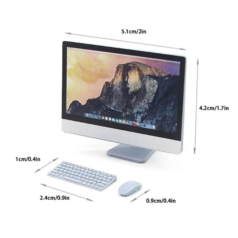 Mini ordenador de escritorio en miniatura para casa de muñecas, muebles con teclado y ratón, modelo de decoración para el hogar, accesorios para casa de muñecas, 1:12