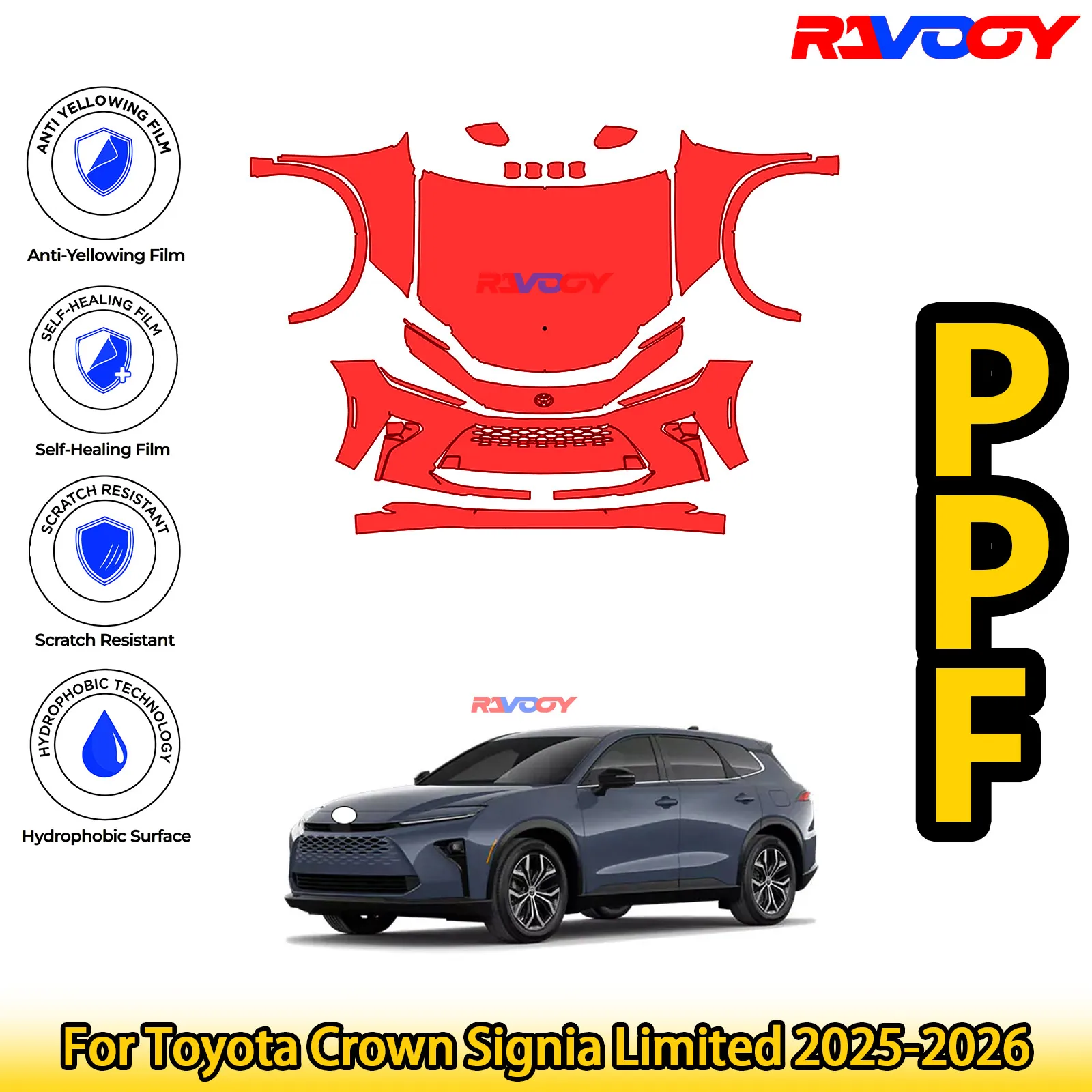 

Для Toyota Crown Signia Limited 2025-2026 глянцевая матовая черная предварительно вырезанная передняя защитная пленка PPF Kit