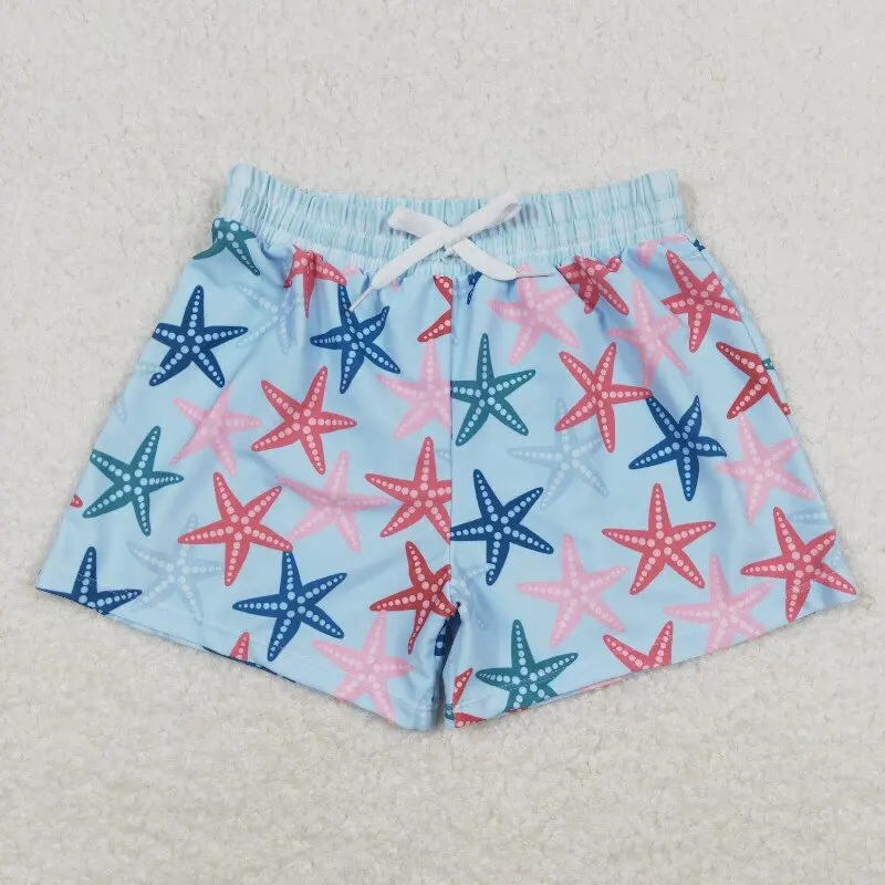 3.3yan New rts baby summer boys beach shorts wholesale boutique starfish plaid boys swimming trunks