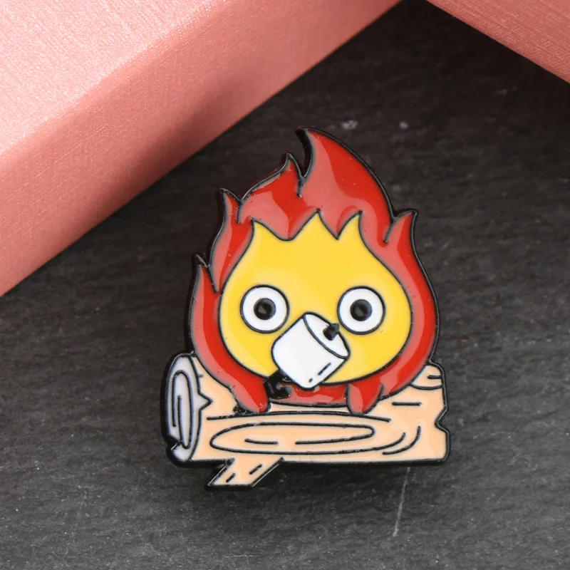 Quirky Decor, Charming Fireman Cartoon Brooch - Cute Wooden Log Design, Fashion Accessory