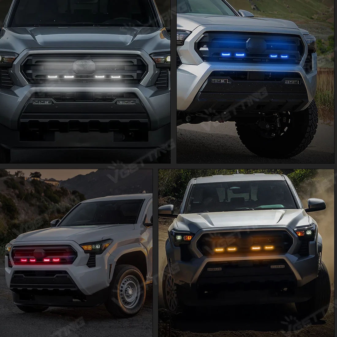 

Для Toyota Tacoma SR SR5 2024, 4 цвета, передняя светодиодная решетка, сигнальная лампа, дневные ходовые огни, DRL, дымчатый прозрачный корпус, 12 В