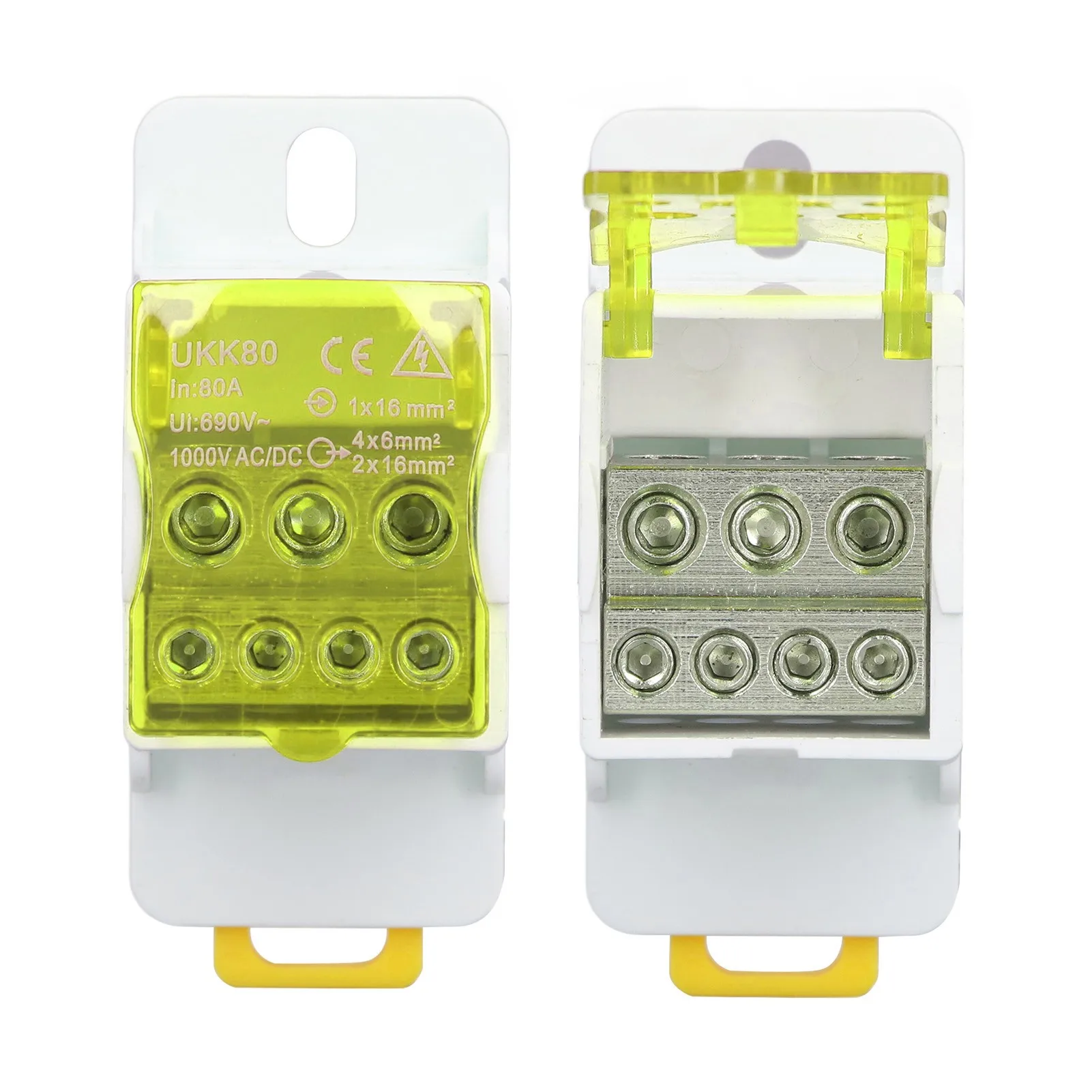 690V 80A DIN Rail Terminal Block Distribution Box Spliceable Brass Conductor Terminal Junction Box for House Appliances