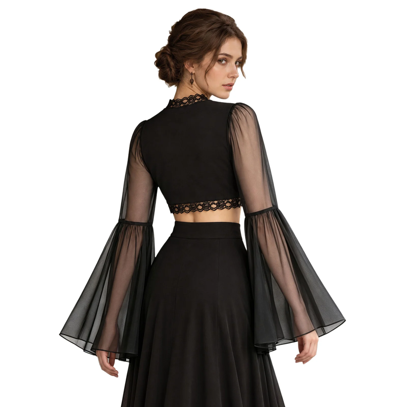 Womens Victorian Shrug Bolero Flare Sleeves Lace Trim Ruffles Open Front Cardigan Crop Top for Steampunk Party Fancy Dress Up