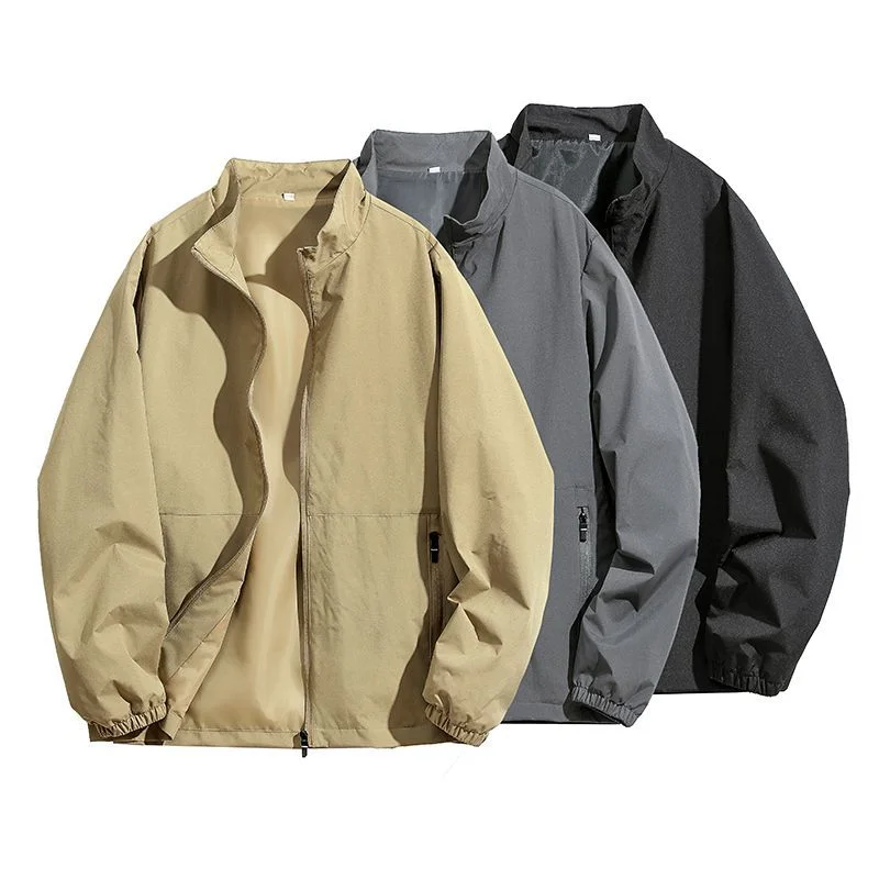 Men's Spring and Autumn Standing Collar Jacket, Oversized Double-layer Thin Casual Jacket, Windproof Loose Versatile Top