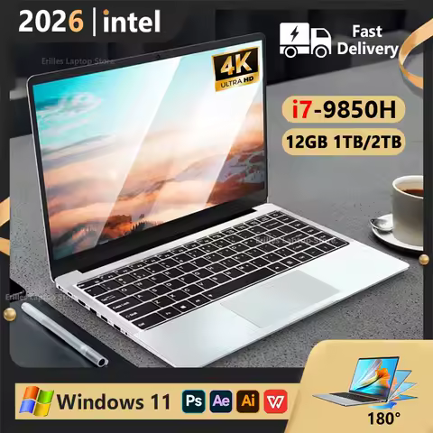 2026 Portable Laptop Windows 11 Intel Core i7 9850H Laptops PC 12GB RAM 1TB 2TB SSD Ultra slim Notebook 4K Office Study Computer