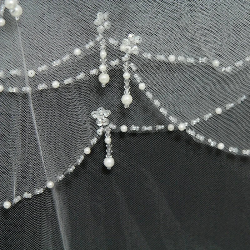 Wedding Veil With Comb 2 Layers Tulle Pearls Beads Soft Net  Bridal Accessories de novia voile de mariée