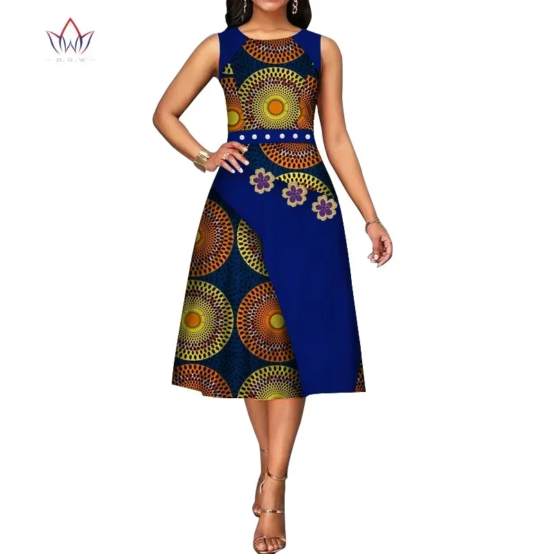 Bintarealwx Women African Print Dress Summer Dashiki Africa Style O-neck Sleeveless Dress Plus Size Africain Femme WY4863