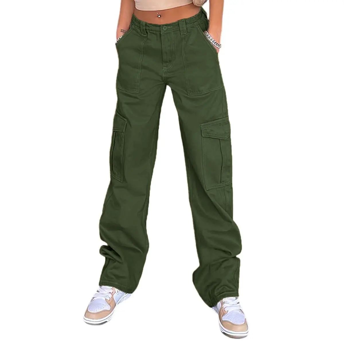 

Y2K Sandy Utility Jeans for Woman High Waist Straight Leg Cargo Trousers Autumn Streetwear Instagram Vibe Workwear Pants Women