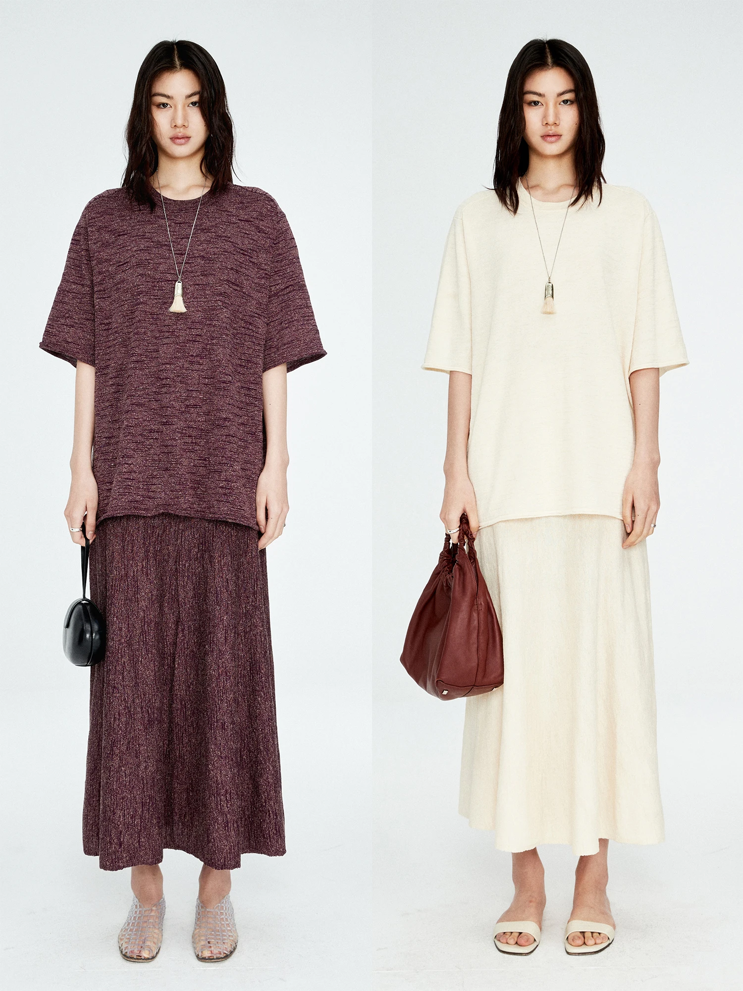 

MRS Studios Special Dyed Linen Cotton Texture ort Sve A-Line Skirt Set Knitted Top Summer Commute Sle Creative Pattern