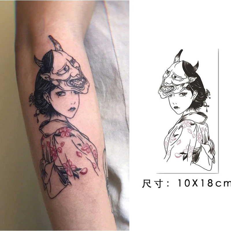 Temporary Tattoo Devil Mask Japanese Geisha Movie Girl Body Art Water Transfer  Fake Tatoo Flash Tatto Sticker for Men Women