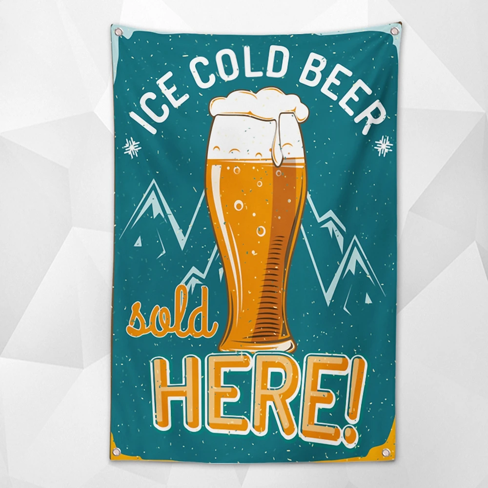 

ICE COLD BEER Posters Prints Canvas Painting Wall Chart Mural Cocktail Party Beer Festival Decorative Banner Wall Hanging Flag