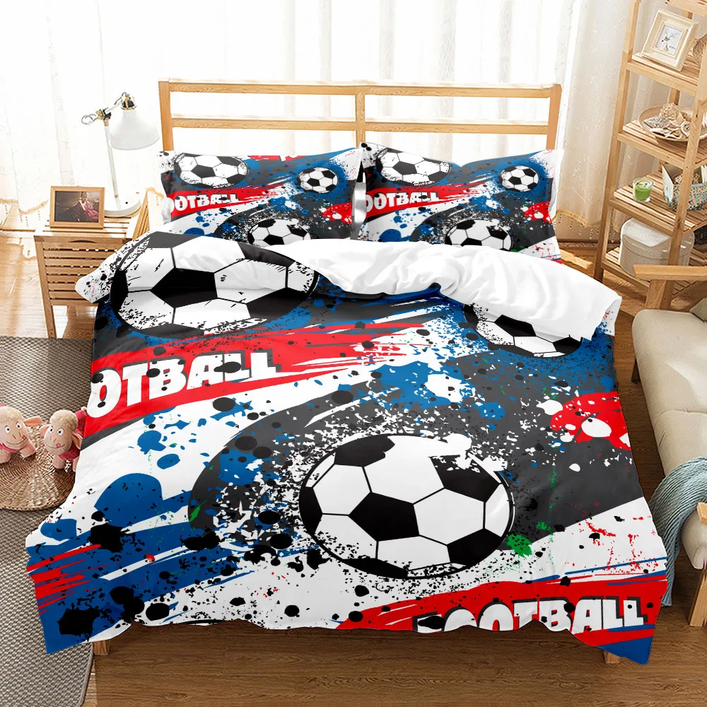 Watercolor Soccer Children Duvet Cover Set King Queen Double Full Twin Single Size Bed Linen Set