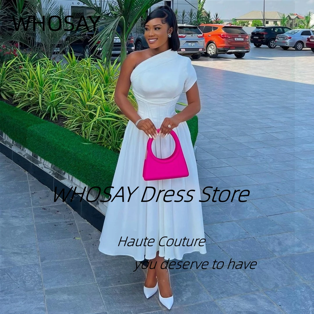 WHOSAY Midden-Oosten Vrouwen Dragen Galajurken Een Schouder Korte Mouw Cocktail Party Een Lijn Avond Banket Jurk Aangepast