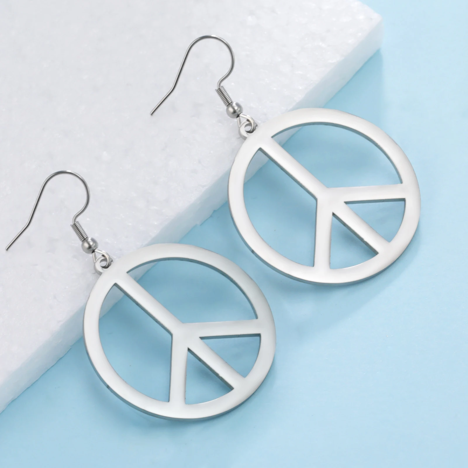 Stainless Steel Peace Sign Symbol Drop Earrings Vintage Amulet Round Geometric Earrings For Women Love Peace Person Jewelry