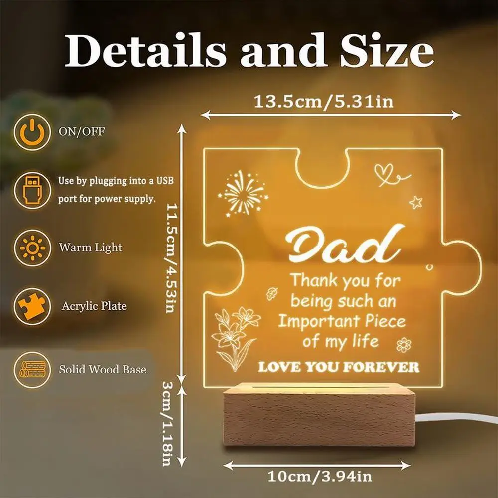 قطعة واحدة من ملحقات التصوير الفوتوغرافي المضيئة من الأكريليك، قاعدة USB، هدية للأب، تماثيل ألغاز #2