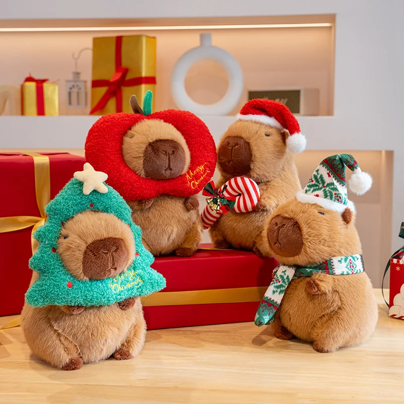 Xmas Capybara ของเล่นตุ๊กตาการ์ตูนสัตว์สร้างสรรค์ Capybara ตุ๊กตาตุ๊กตาน่ารักกระเป๋าเป้สะพายหลังจี้โซฟาหมอนเด็ก Xmas ของขวัญ