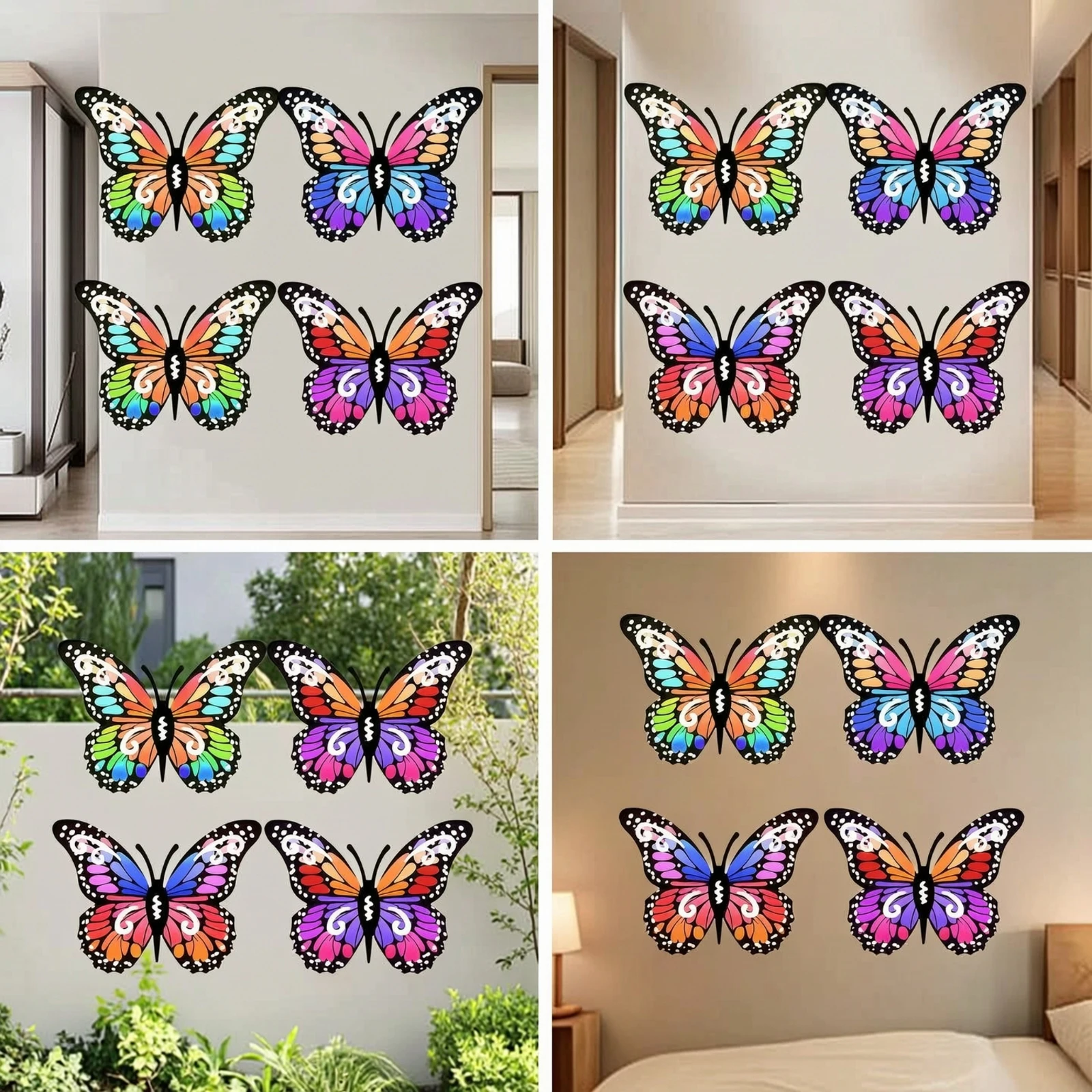4 Pieces Metal Butterfly Wall Art Outdoor Metal Butterfly Wall Decor Easy to Hang 3D for Homeowners, Patio, Garden