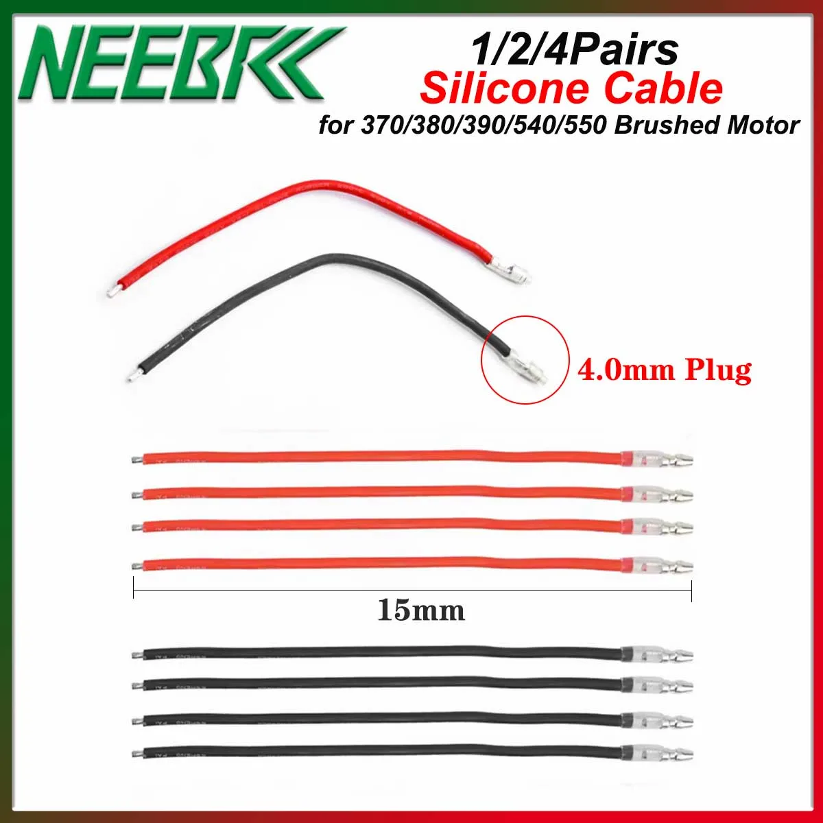 

1/2/4 пары силиконовых проводов NEEBRC для двигателя, соединительный кабель с штекером 4,0 мм для радиоуправляемого автомобиля 370 380 390 540 550 775 795 Матовый двигатель ESC