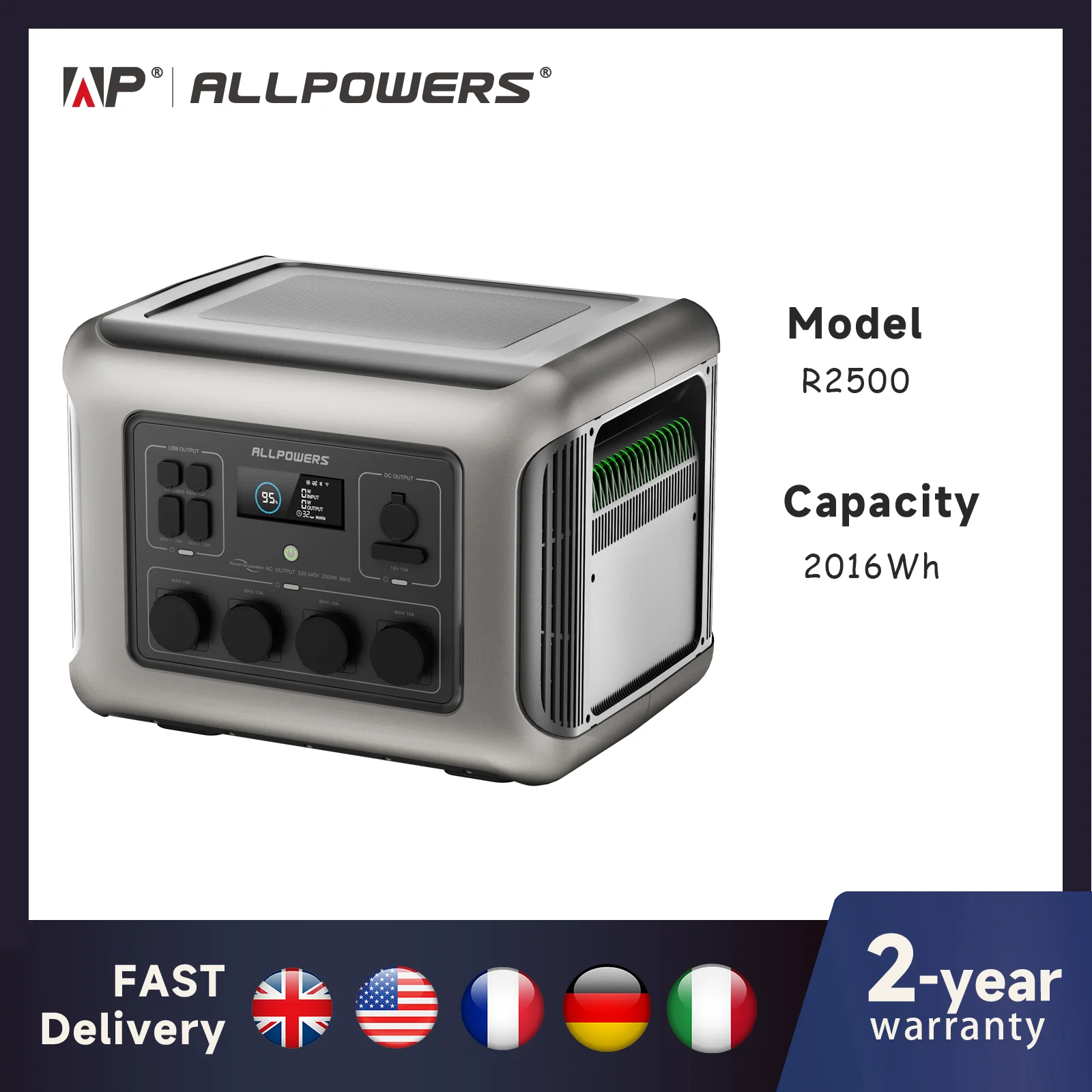 ALLPOWERS R2500 Portable Power Station 2016Wh Expandable to 20kWh LFP Battery 2500W Emergency Household / Outdoor Power Supply