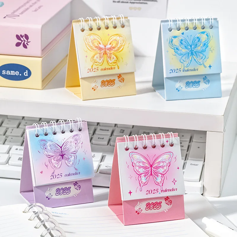 2025 Crystal Butterfly Mini Desk Calendar Creative Office Decoration Desktop Calendar Daily Memo Calendar School Stationery