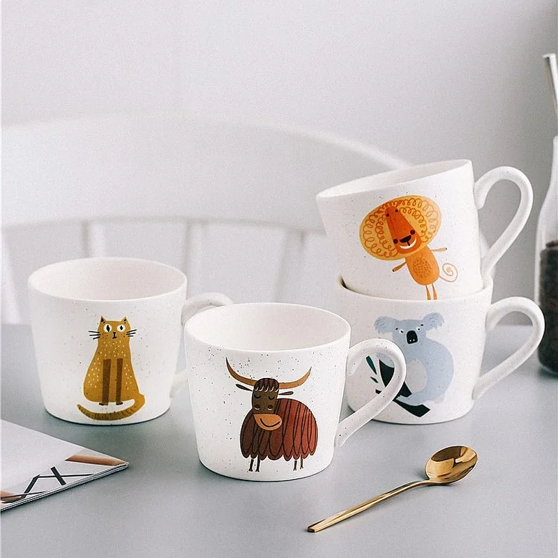 Cute Cat Tiger Japanese Style Creative Ceramic Mug Home Couple Breakfast Cup Coffee Water Cup Porcelain Drinkware Gift Set
